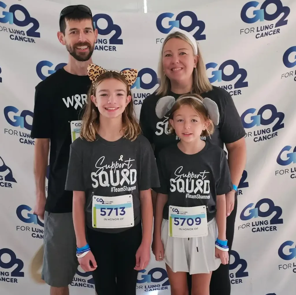 The Neal family wearing Support Squad shirts at a GO2 for Lung Cancer walk