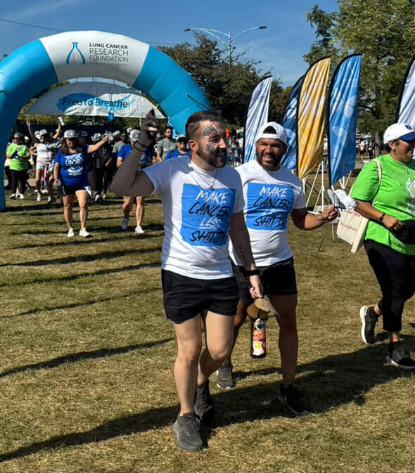 Lung cancer patient Wyatt with his husband at a lung cancer research foundation walk