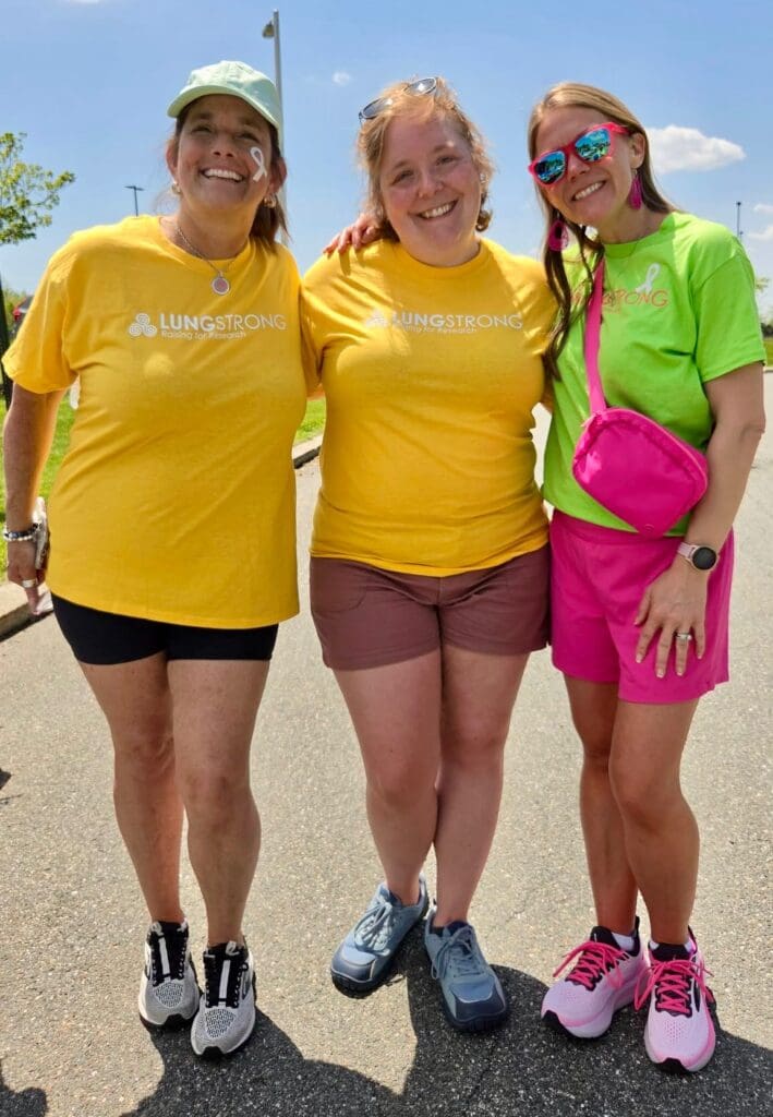 Three young lung cancer patients at the Boston LUNG FORCE Walk, raising money for lung cancer research to benefit Massachusetts General Hospital.
