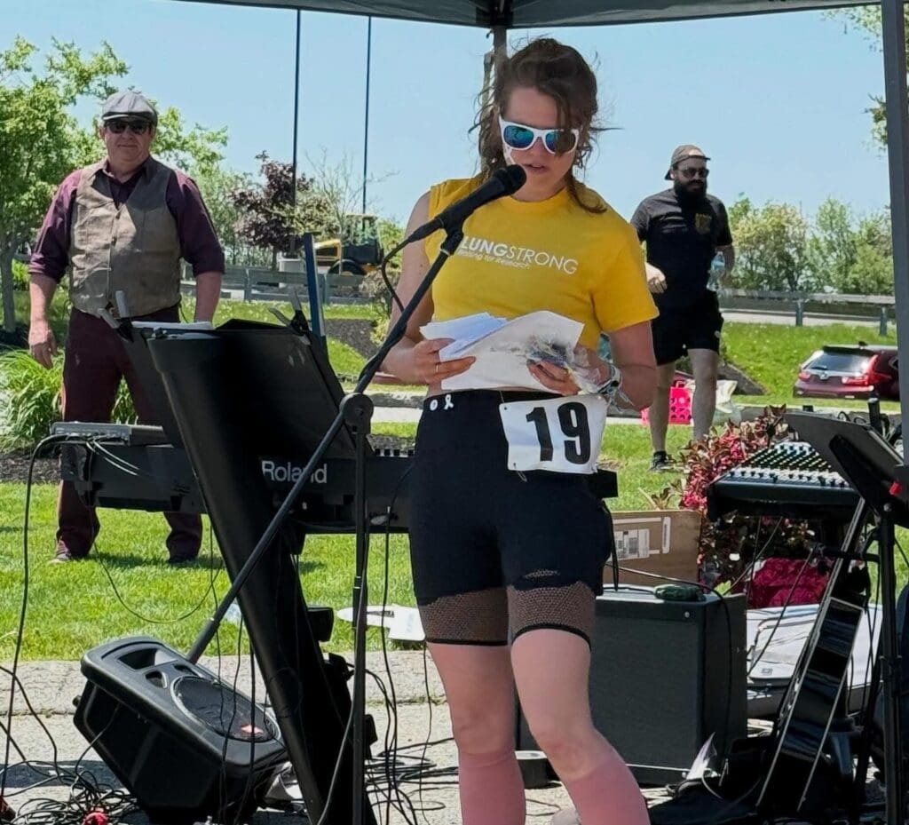 Patient advocate gives a speech at a lung cancer event in MA