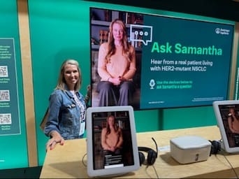 Leah poses with Samantha AI tool at ASCO 2026