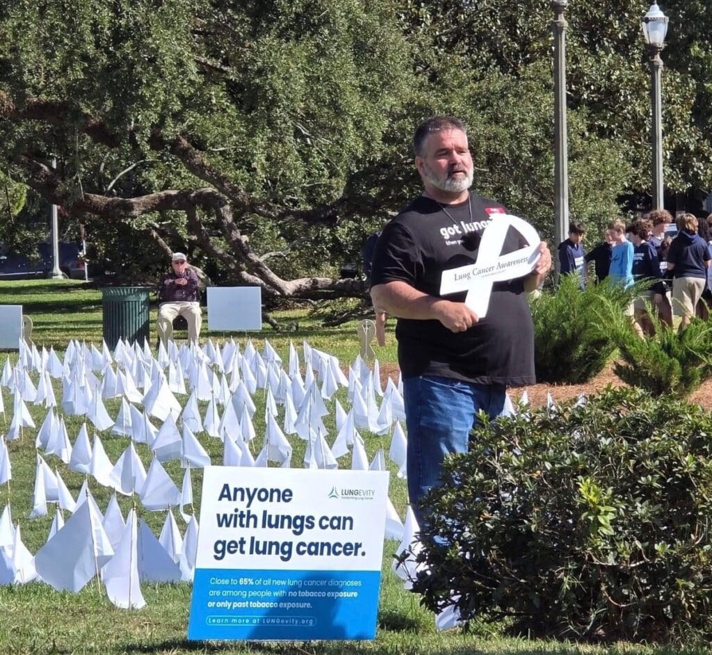 lung cancer patient and advocate, Chris Herbert advocating and remmebering lung cancer patients